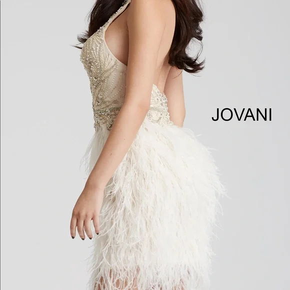 Ivory Embellished High Neck Short Dress 45547 - Picture 2 of 5